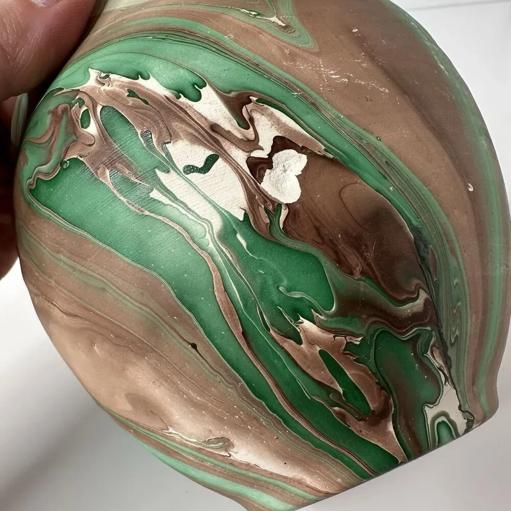 Art Pottery Planter Marked Yosemite National Park Vase Green Brown Swirl 4